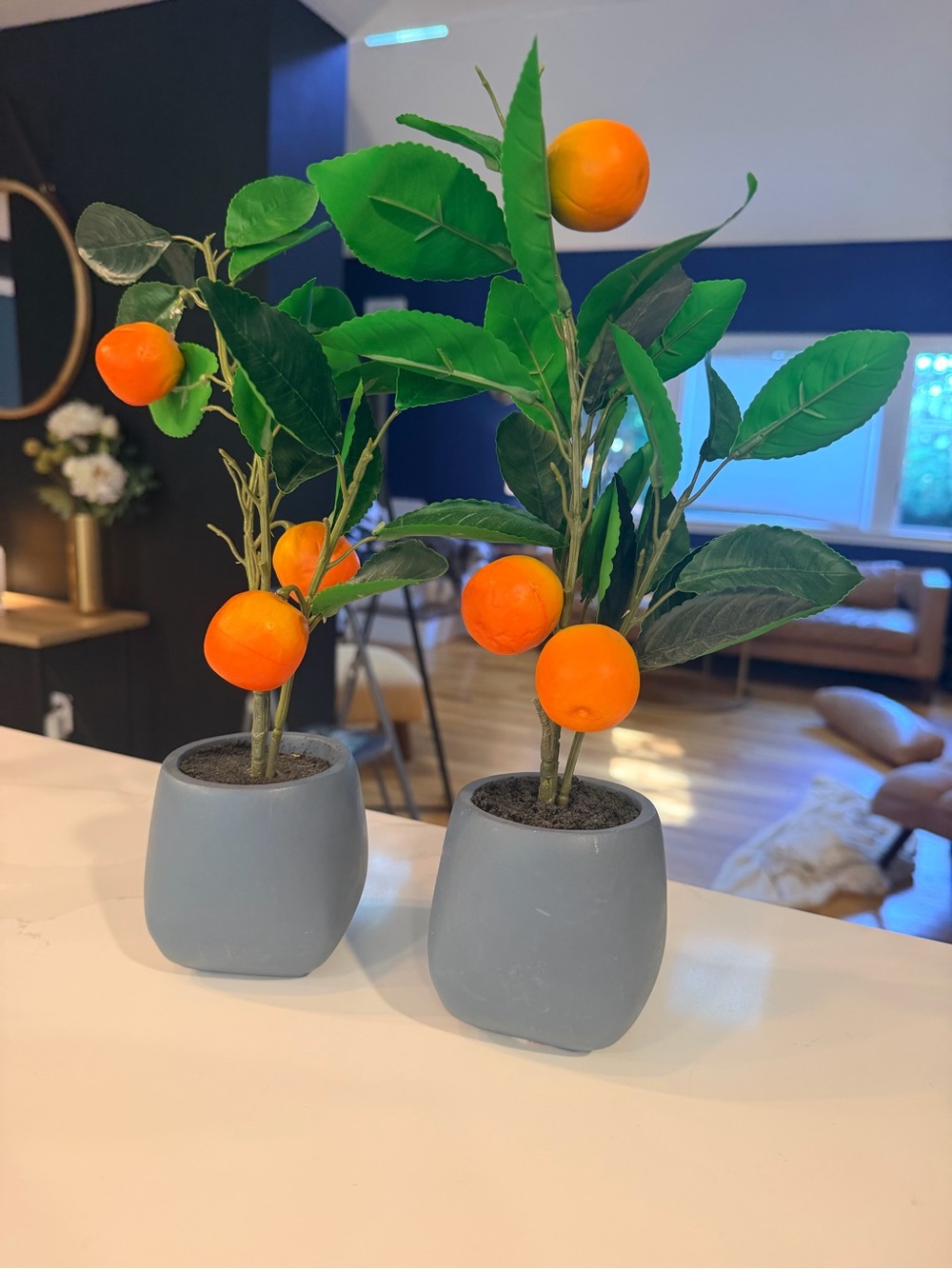 Artificial Orange Tree in Gray Pot - Decorative Home Accent x 2